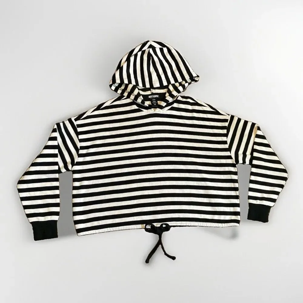 Hot Topic Black & White Drawstring Waist Oversized Hoodie size XS